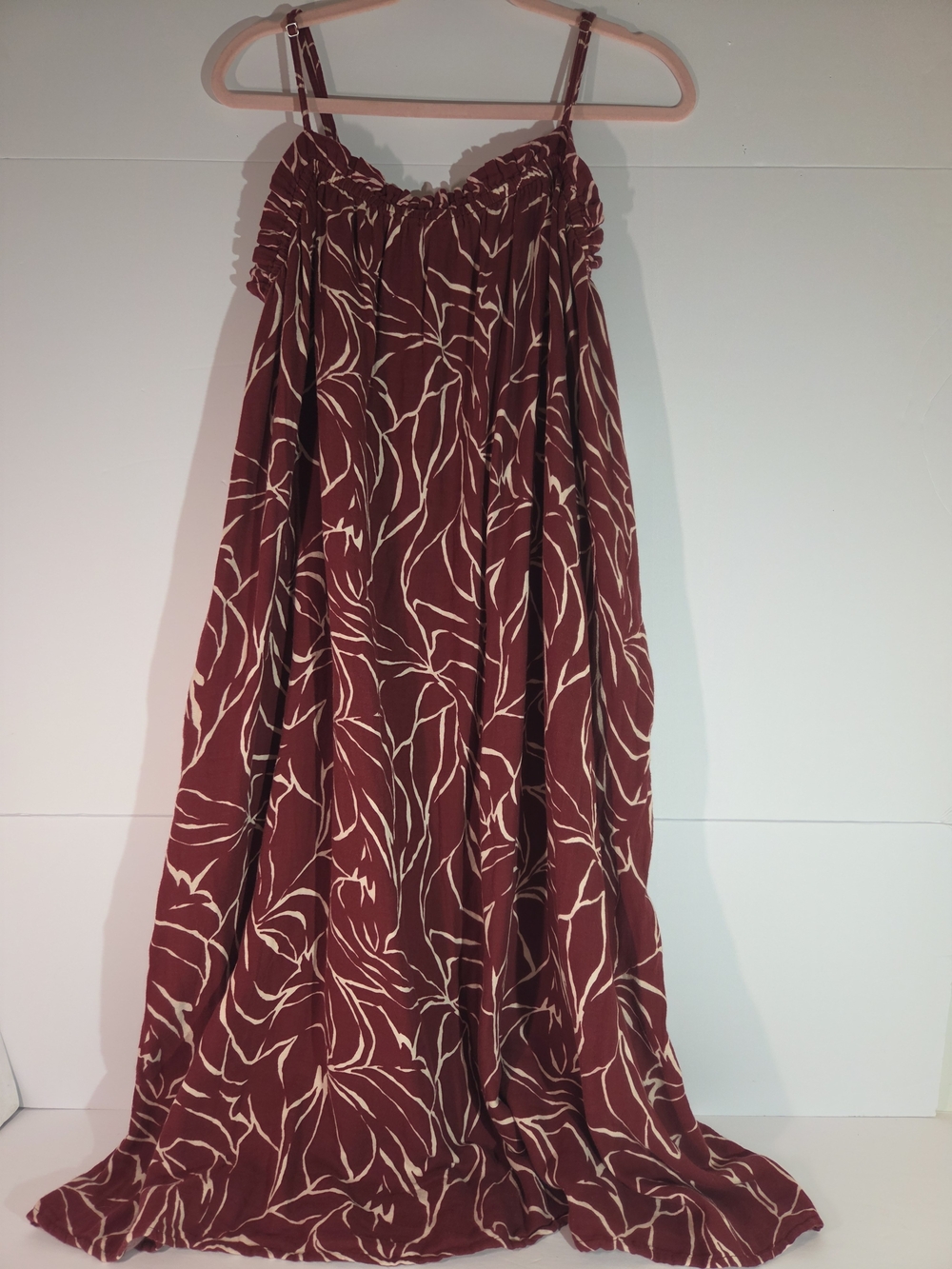 NWT Time and Tru Strappy DB Maxi Dress Luscious Merlot Red Palm Leaves XL 16-18